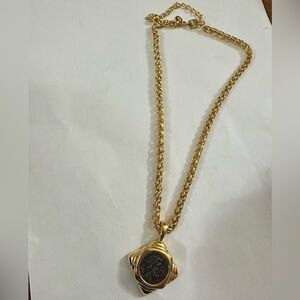 Joan Rivers Vintage Gold Chain Necklace with Black Pendant